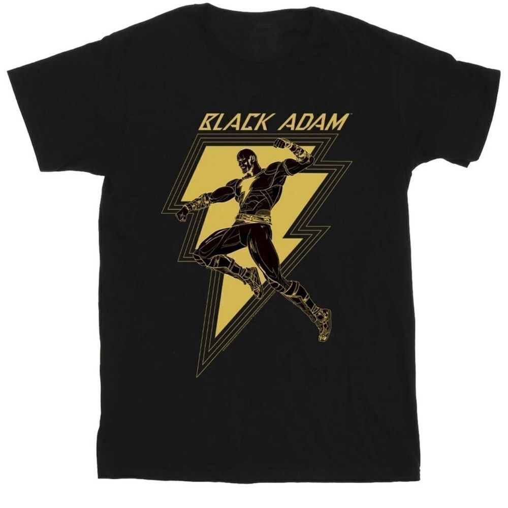 DC Comics Black Adam Men’s Black T-Shirt Gold Lightning Graphic XL